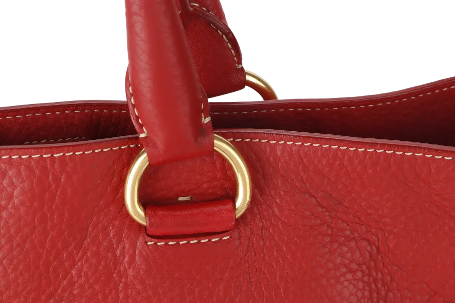 PRADA CONVERTIBLE VERTICAL TOTE RED GRAINED CALF LEATHER GOLD HARDWARE WITH DUST COVER AND STRAP