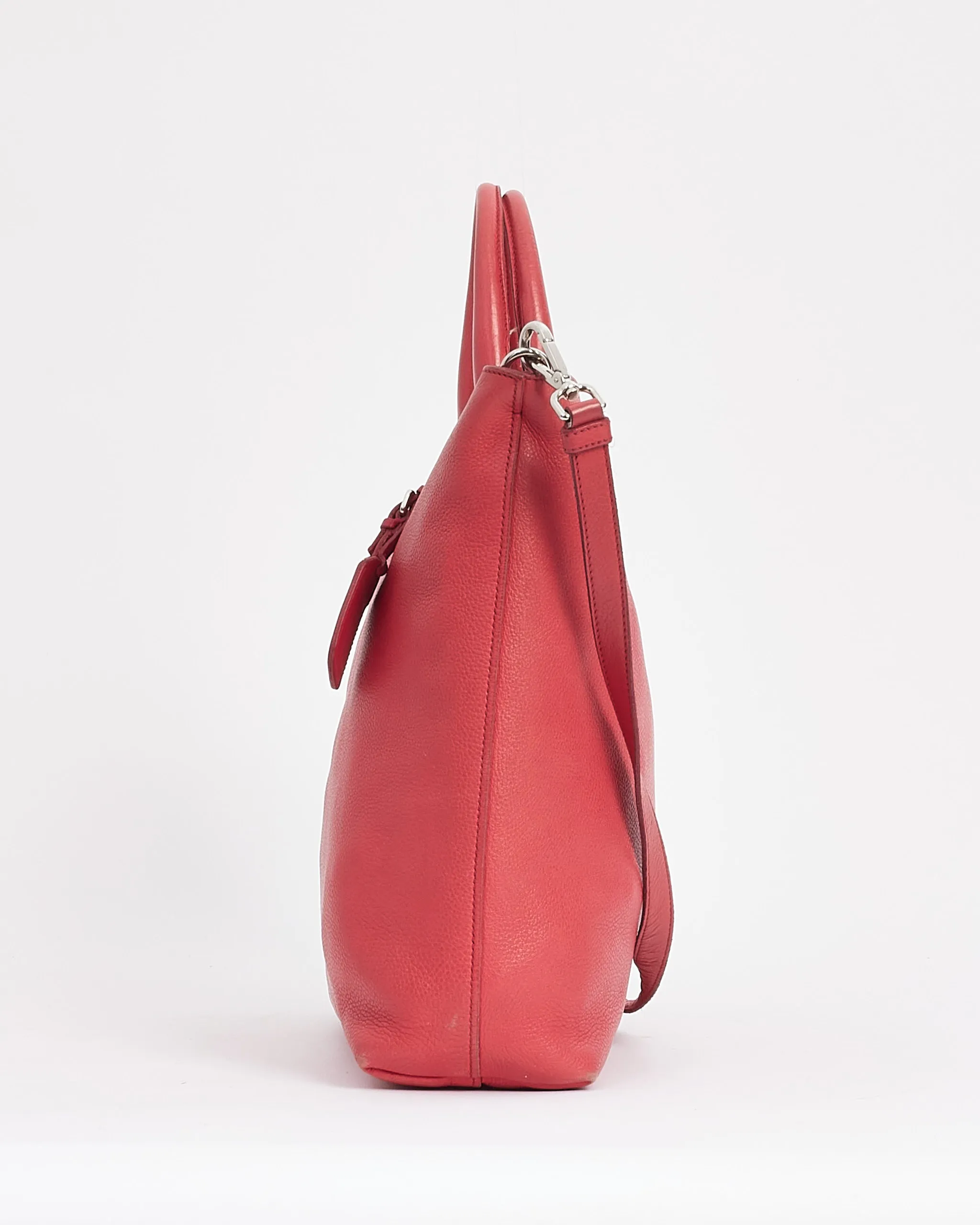Prada Rose Red Leather Daino Large Convertible Tote Bag
