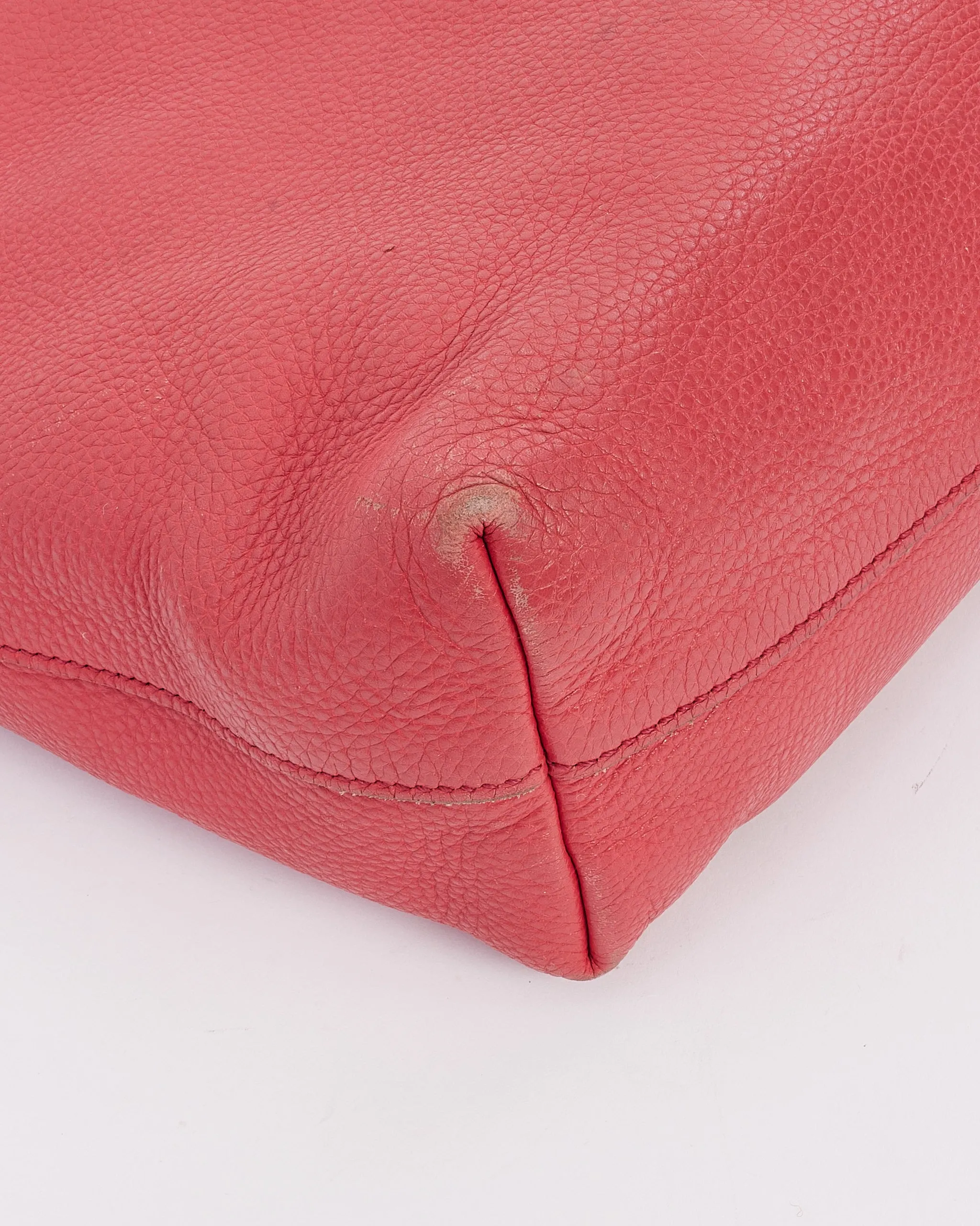 Prada Rose Red Leather Daino Large Convertible Tote Bag