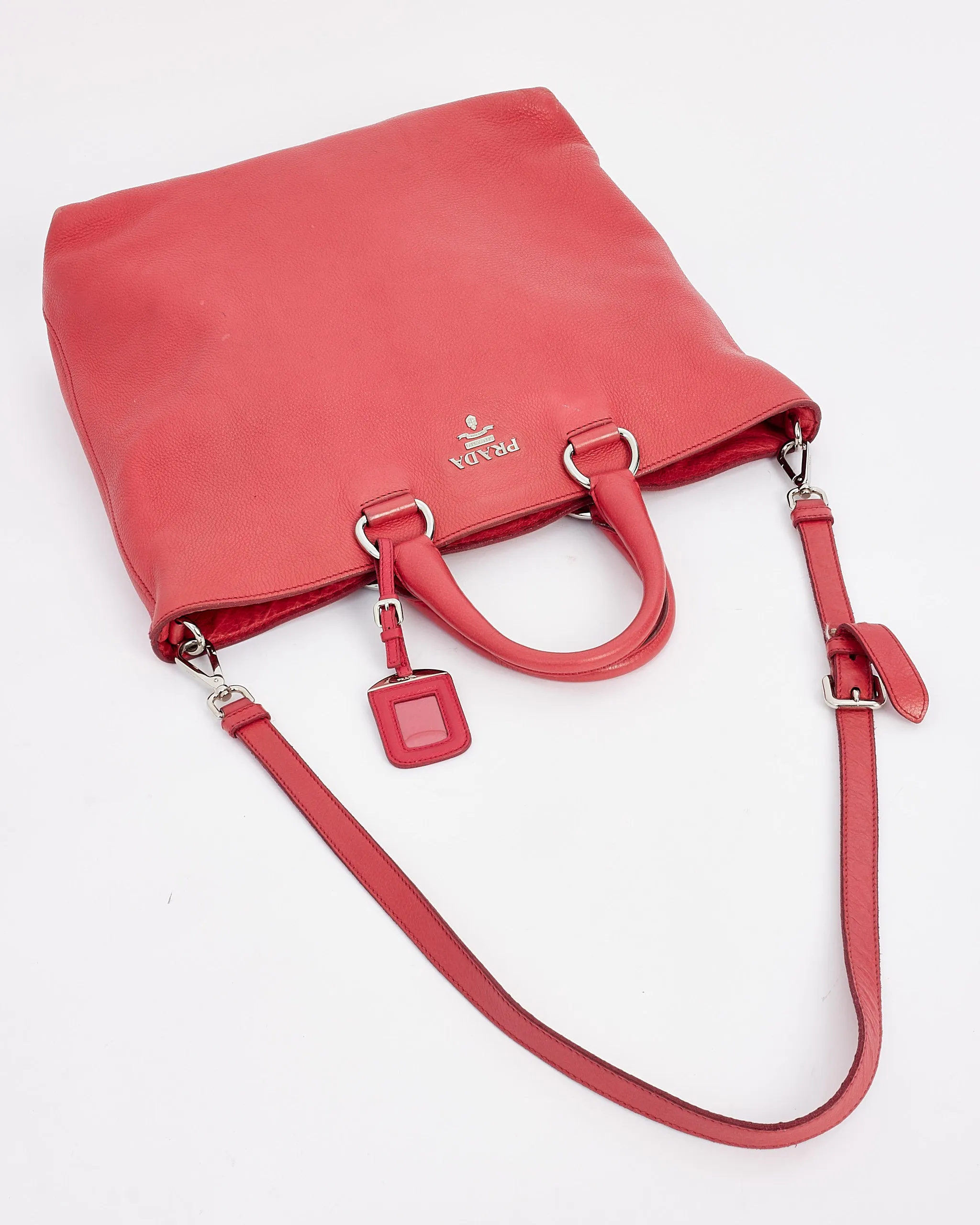 Prada Rose Red Leather Daino Large Convertible Tote Bag