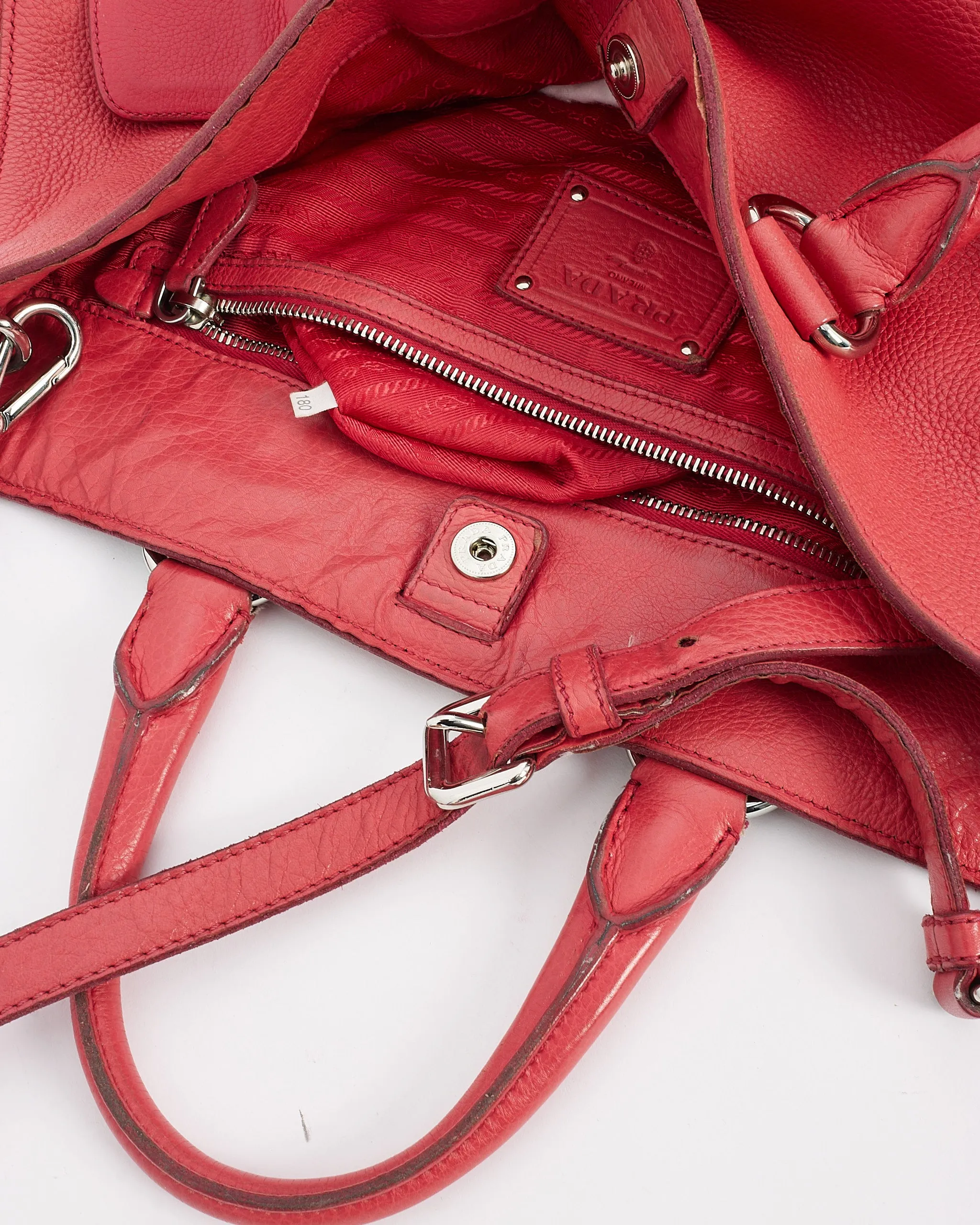 Prada Rose Red Leather Daino Large Convertible Tote Bag