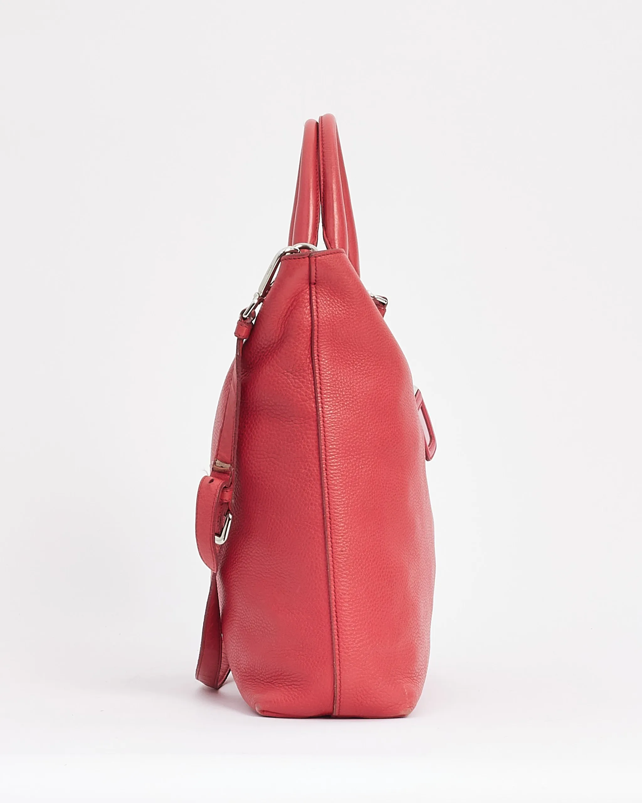 Prada Rose Red Leather Daino Large Convertible Tote Bag