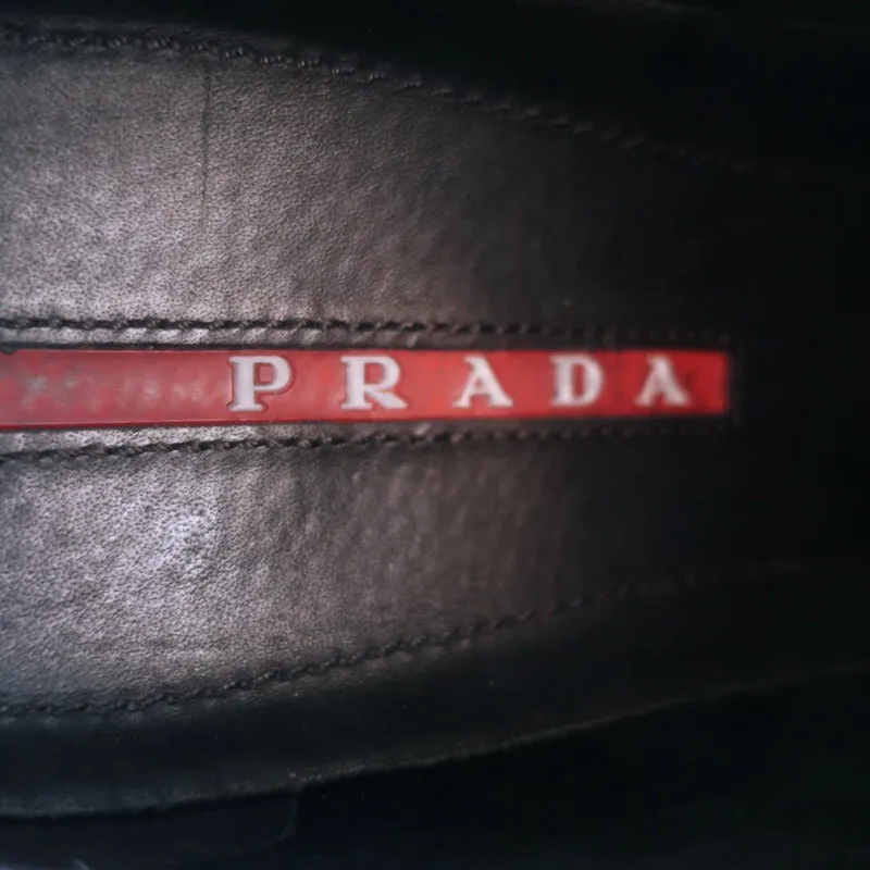 Prada Slip-On High Top Sneakers Navy Suede & Black Leather Size 7