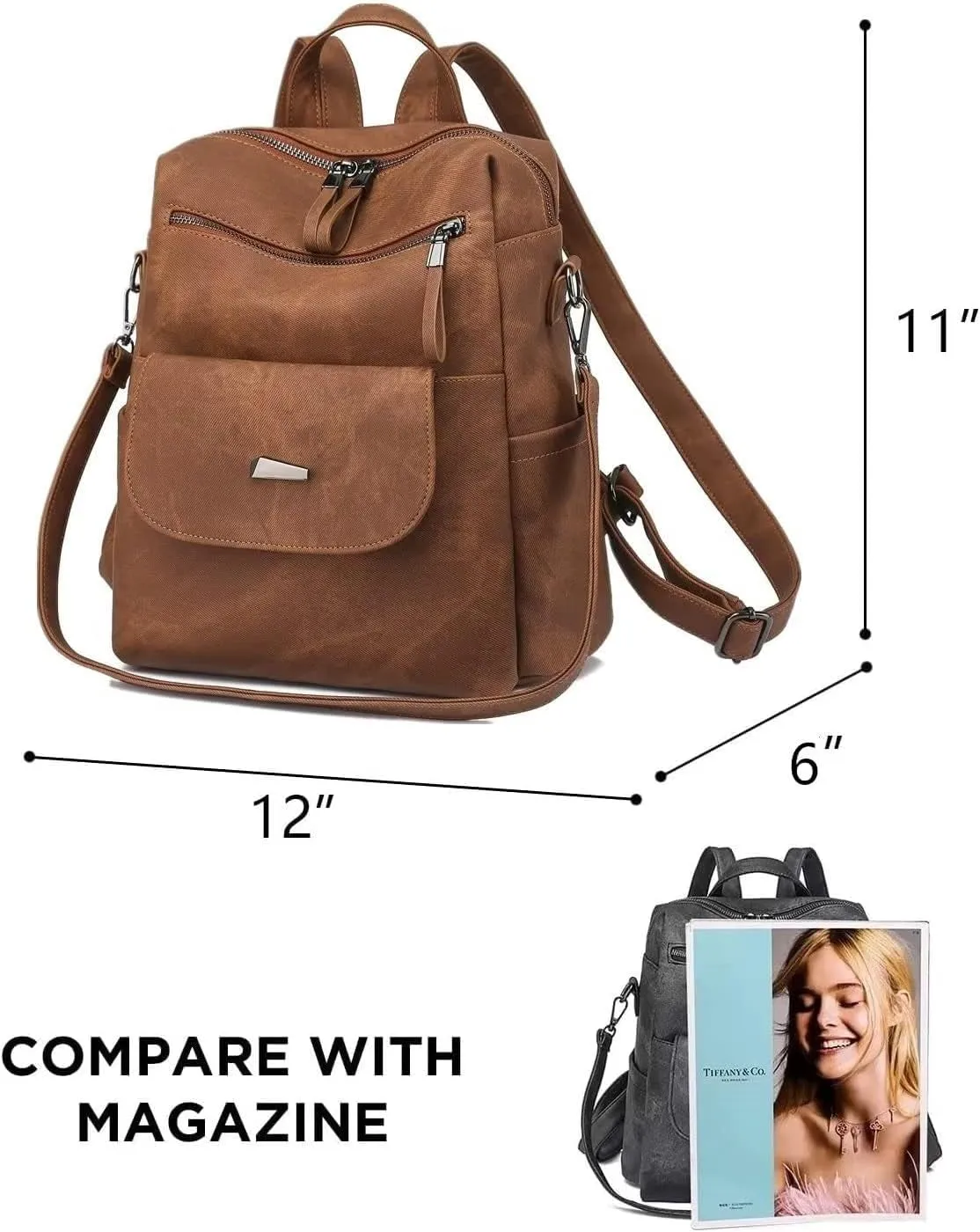 PU Leather Travel Backpack for Women,  Shoulder Bags, Fashion Handbag, Brown