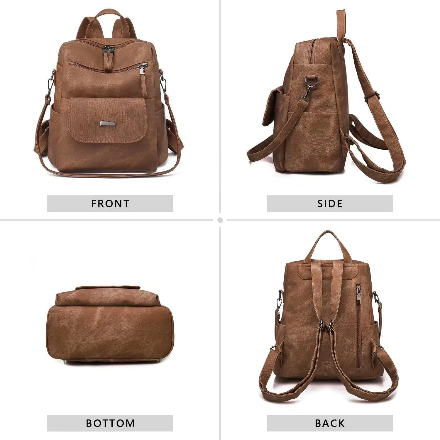 PU Leather Travel Backpack for Women,  Shoulder Bags, Fashion Handbag, Brown