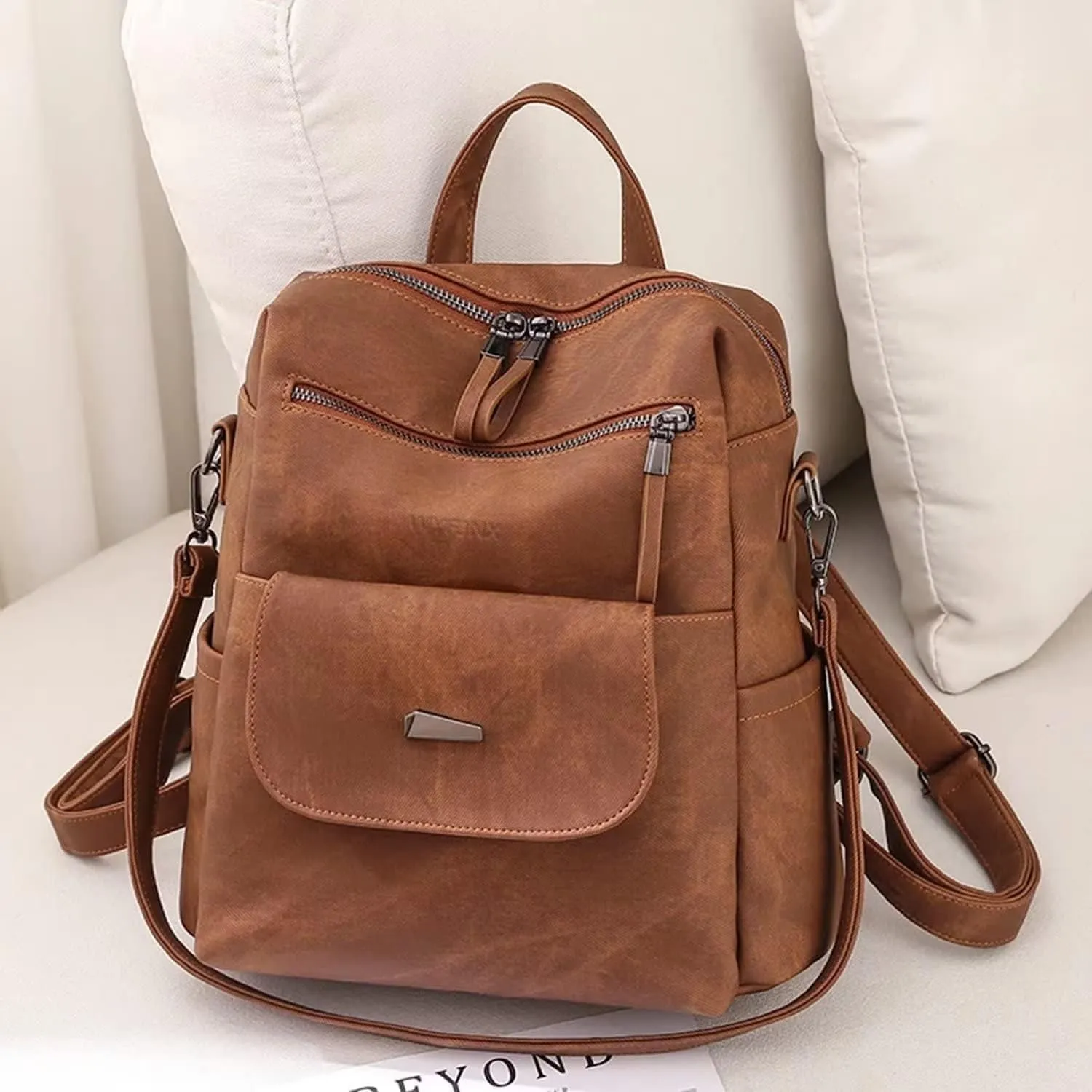 PU Leather Travel Backpack for Women,  Shoulder Bags, Fashion Handbag, Brown