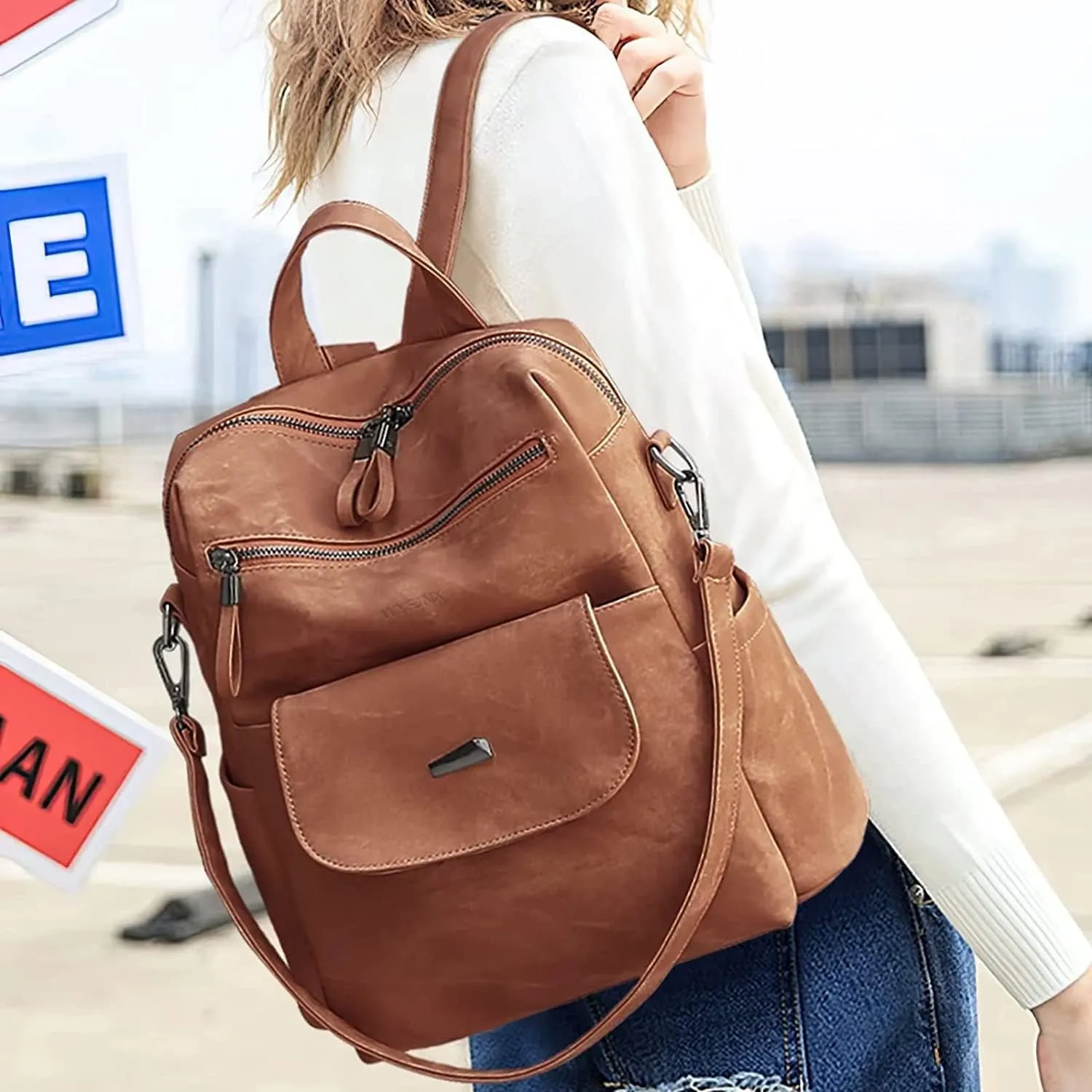PU Leather Travel Backpack for Women,  Shoulder Bags, Fashion Handbag, Brown