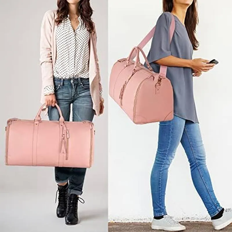 PU Leather Waterproof Convertible Garment Bags for Travel with Shoe Pouch