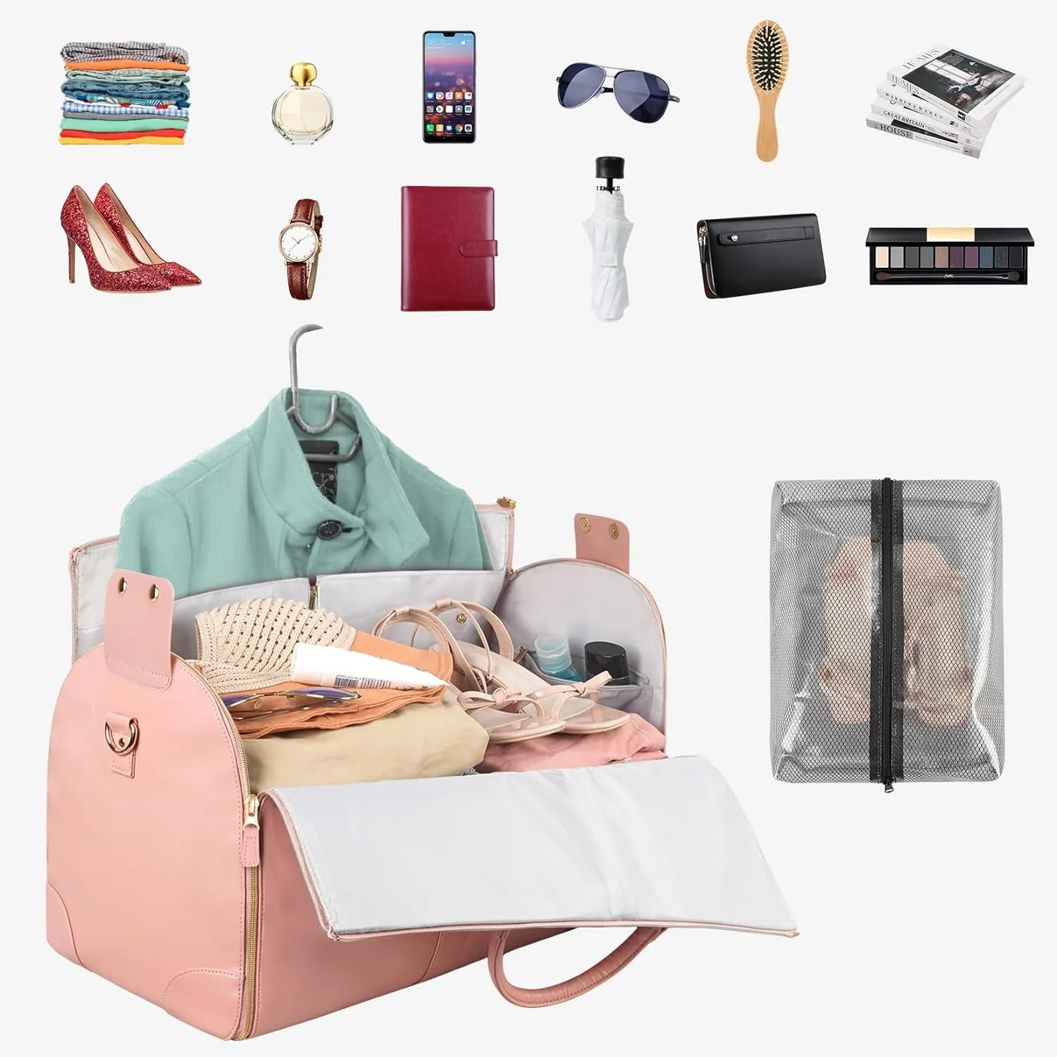 PU Leather Waterproof Convertible Garment Bags for Travel with Shoe Pouch