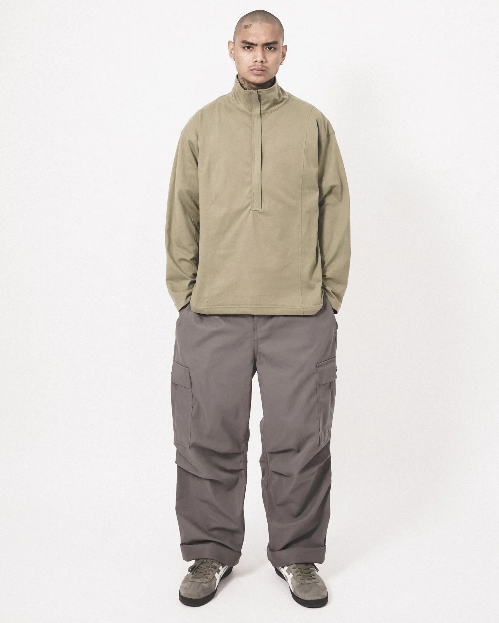 QUARTER ZIP L/S TEE IN OLIVE
