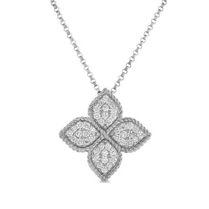 Roberto Coin Princess Flower Diamond Pendant Medium 18K White Gold