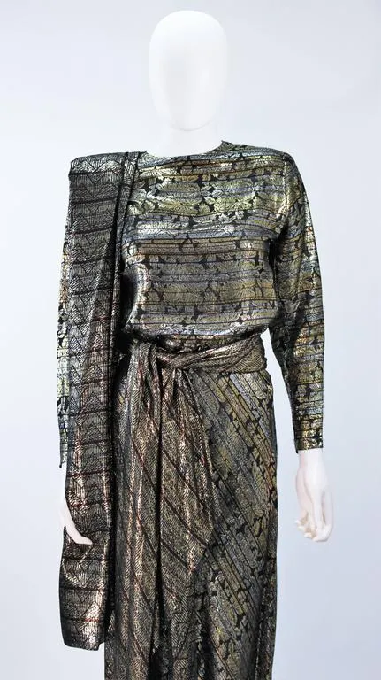 RON LEAL Metallic Ensemble with Scarf and Wrap Size 6-8