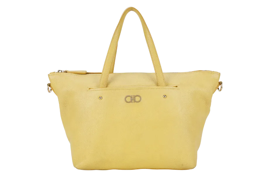 SALVATORE FERRAGAMO MIKA CONVERTIBLE TOTE BAG LARGE YELLOW LEATHER GOLD HARDWARE WITH DUST COVER