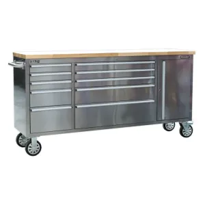 Sealey 10 Drawer Mobile Tool Cabinet with Ball Bearing Slides - Stainless Steel - A