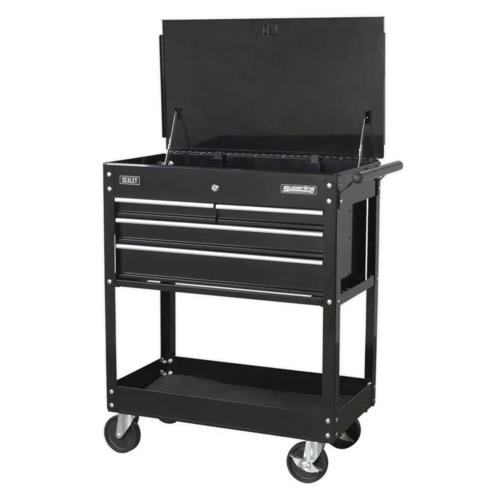 Sealey Heavy-Duty 4 Drawer Mobile Tool & Parts Trolley - Black - D