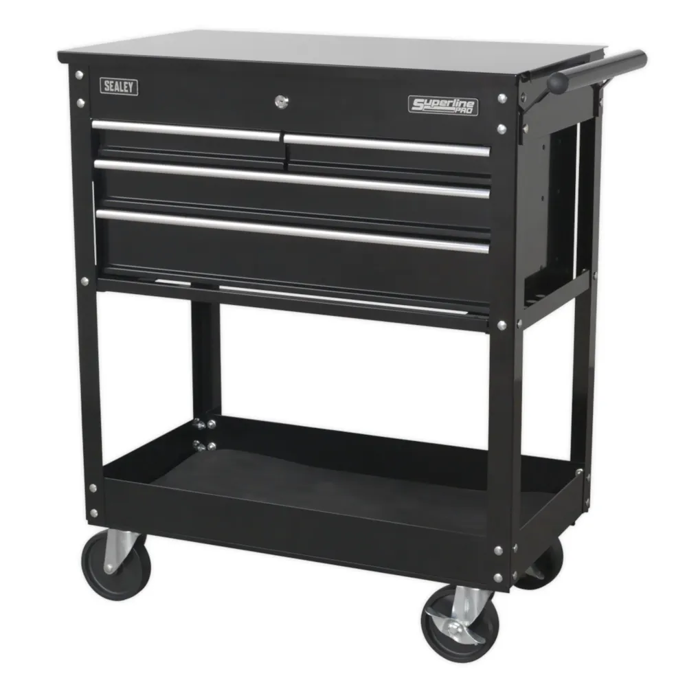 Sealey Heavy-Duty 4 Drawer Mobile Tool & Parts Trolley - Black - D