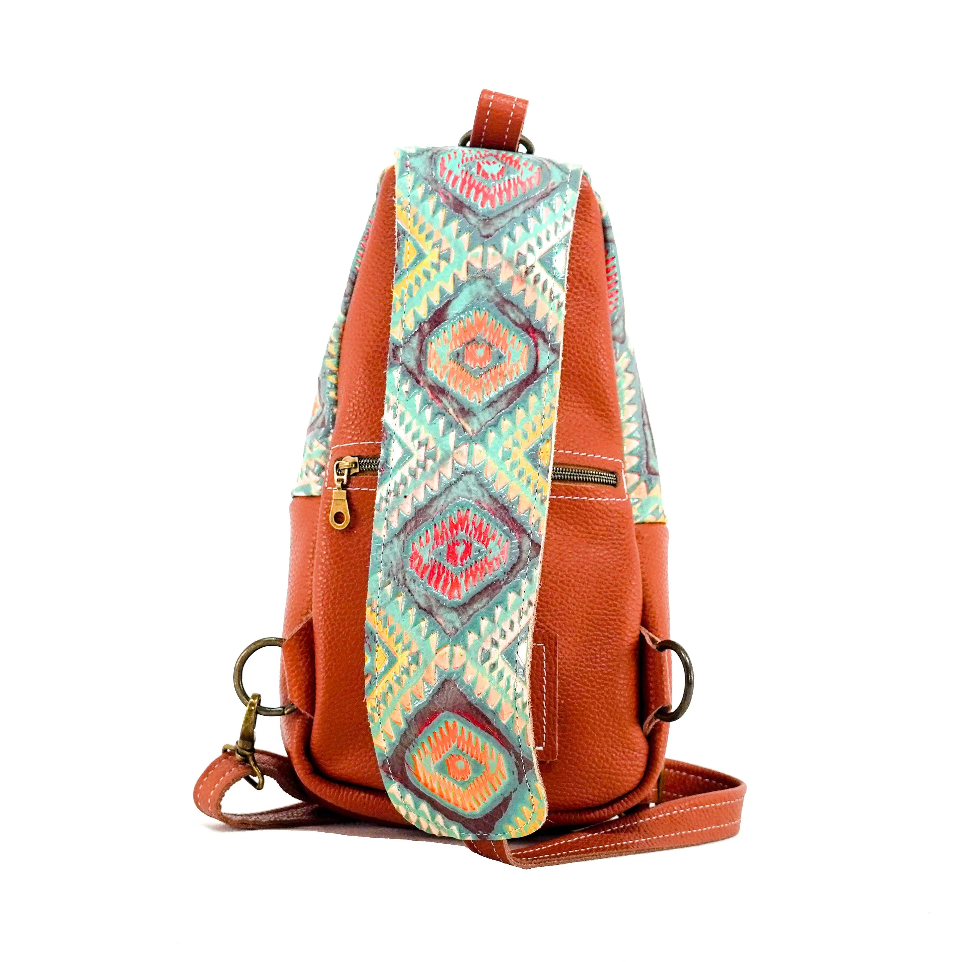 Sling Bag - Brindle w/ Rainbow Aztec