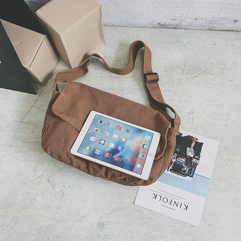 Sohiwoo Unisex Canvas Cloth Hobo Slouchy Sling Side Bag 2024 Grunge Textile Fabric Y2K School Book Laptop Medium Size Postman Pouch Bag