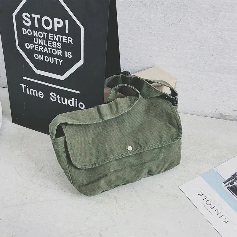 Sohiwoo Unisex Canvas Cloth Hobo Slouchy Sling Side Bag 2024 Grunge Textile Fabric Y2K School Book Laptop Medium Size Postman Pouch Bag