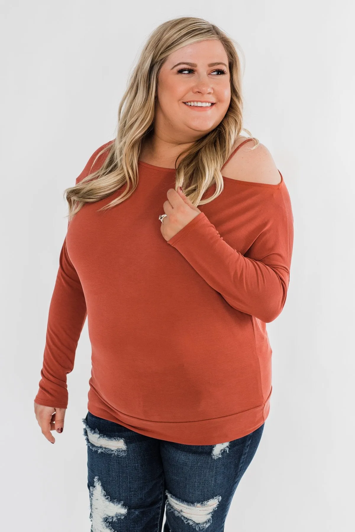 Something New Cold Shoulder Top- Soft Rust