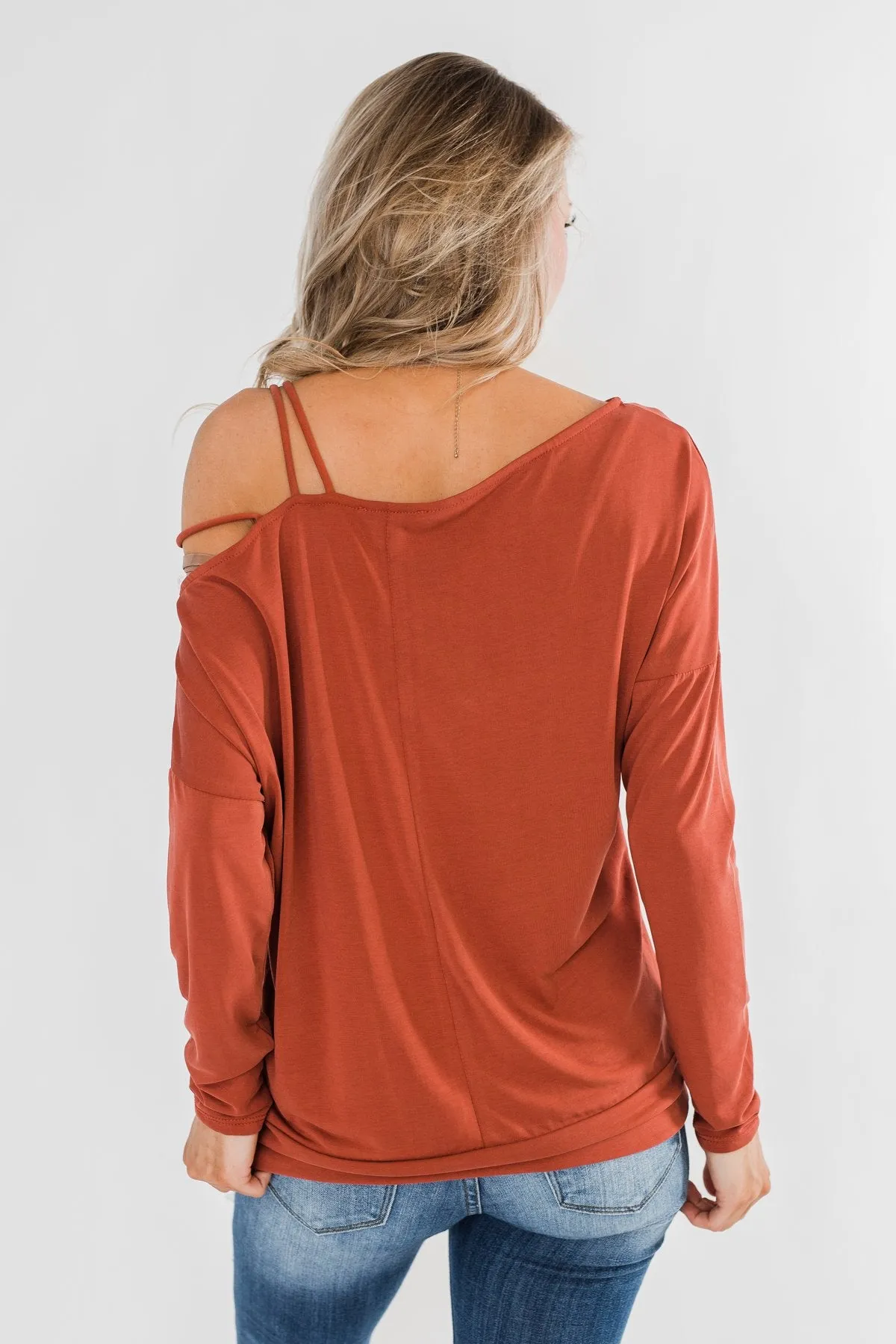 Something New Cold Shoulder Top- Soft Rust