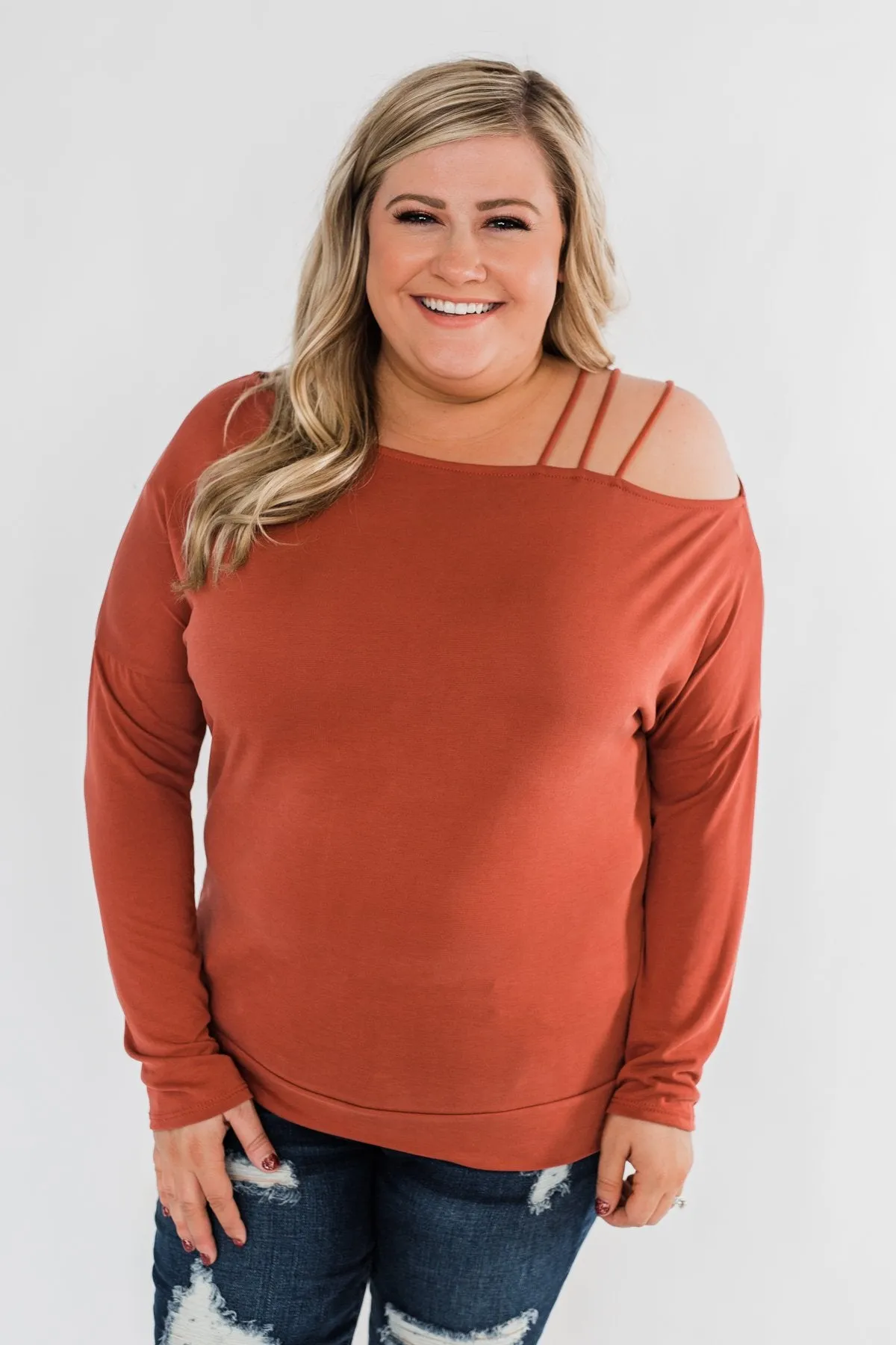 Something New Cold Shoulder Top- Soft Rust