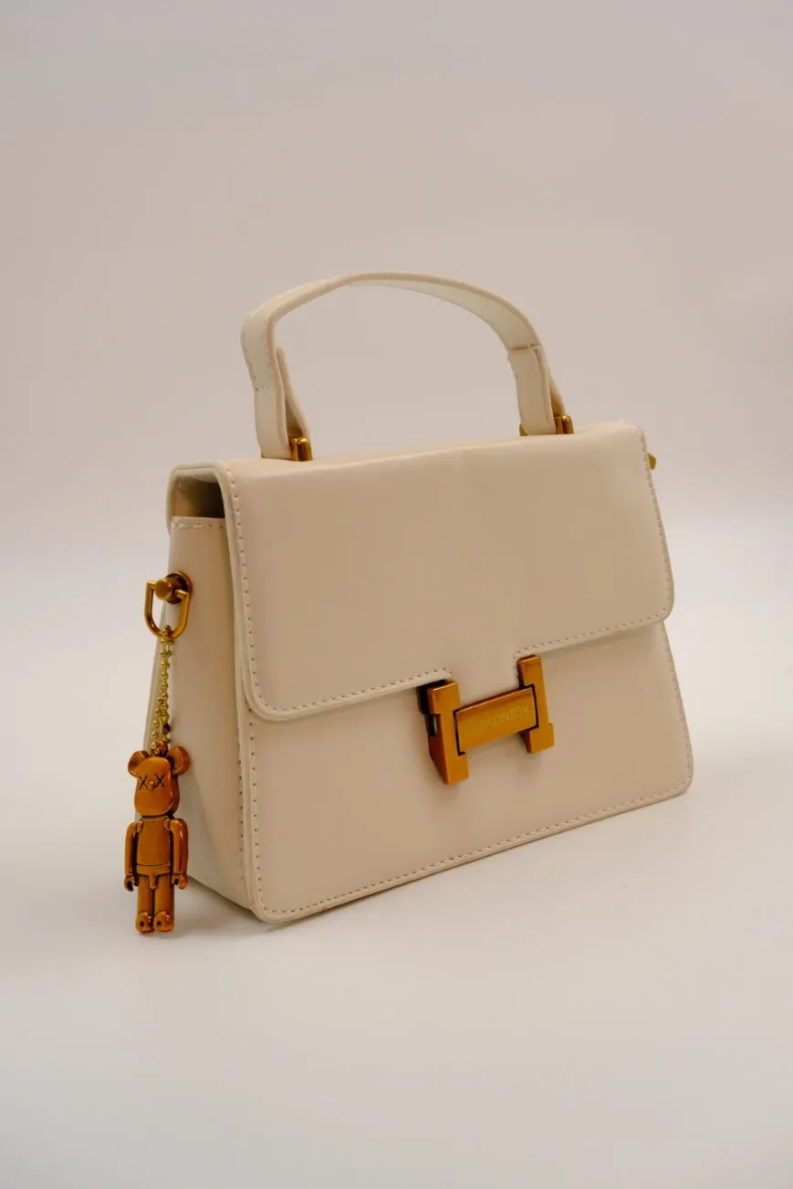 Sophisticated Ivory Handbag with Gold Accents