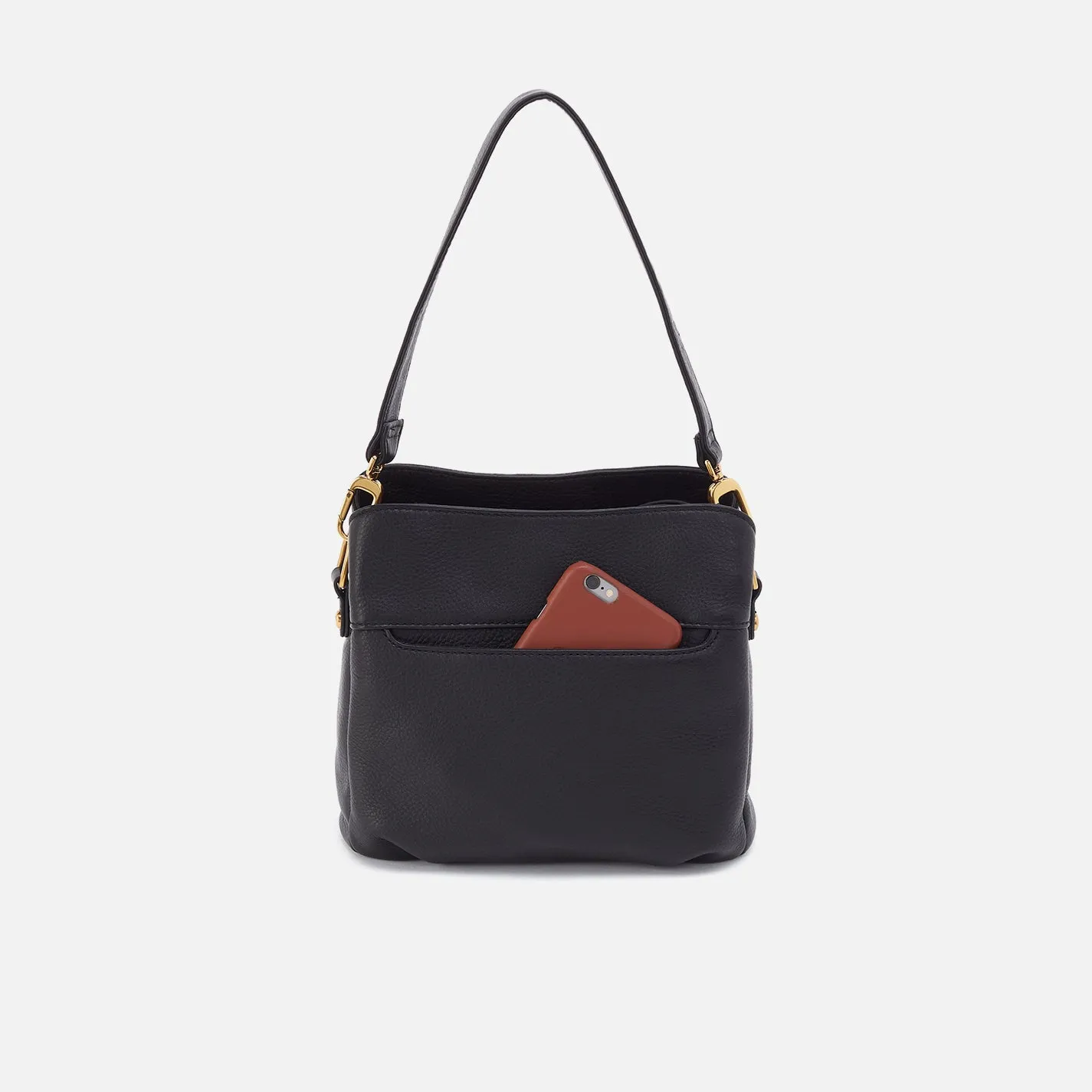 Starr Convertible Shoulder Bag in Pebbled Leather - Black