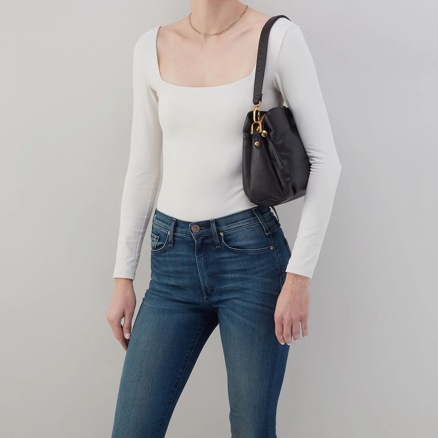 Starr Convertible Shoulder Bag in Pebbled Leather - Black