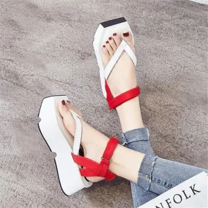 Summer Women Casual Sandals Female 6CM Platform Creepers Flip Flops Flat Beach Shoes Woman Gladiator Wedges Plus Size