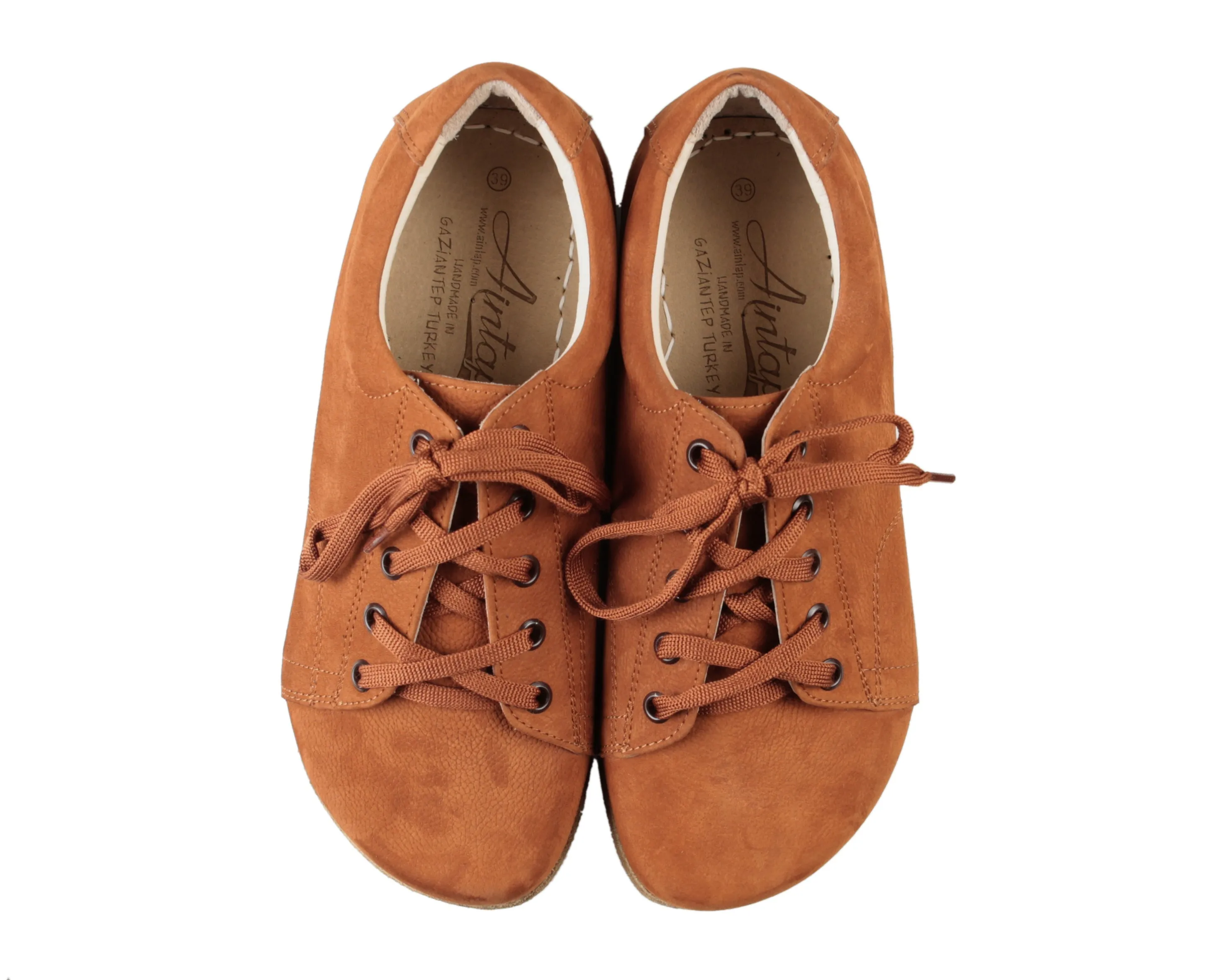 Tan Sneaker Wide Barefoot Nubuck Leather Handmade Shoes