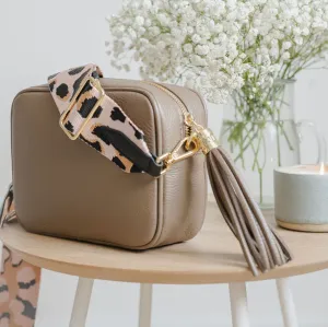Taupe Leather Tassel Cross Body Bag