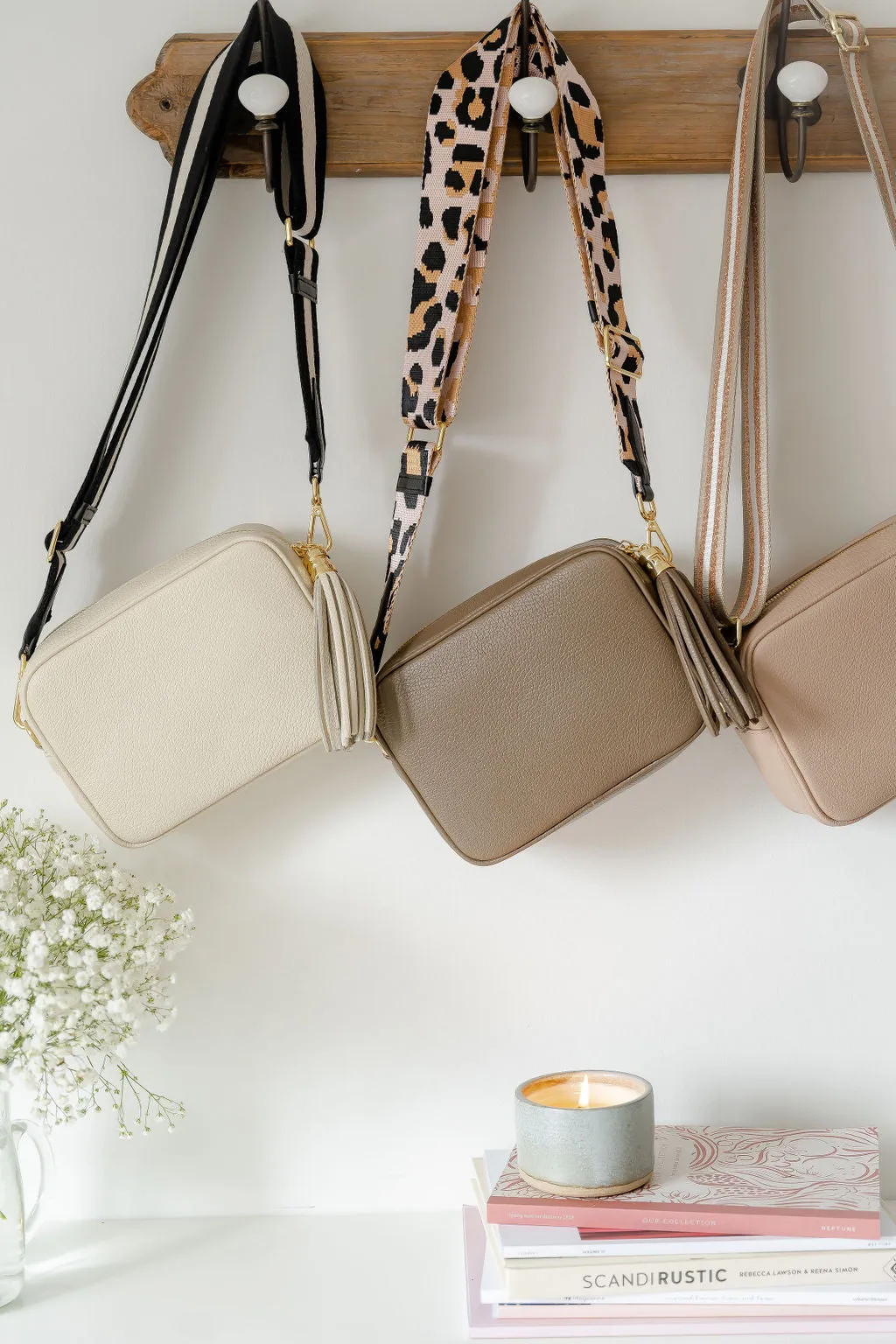 Taupe Leather Tassel Cross Body Bag