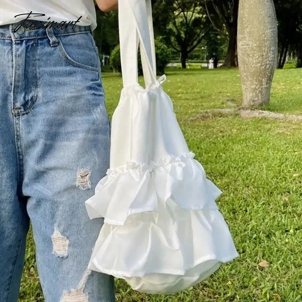 TAVIMART  -  Korean Sweet Y2k Aesthetic Women Handbags Fairy Solid Ruffles Pleated Underarm Bag Fashion Elegant Chic Shoulder Bags All Match
