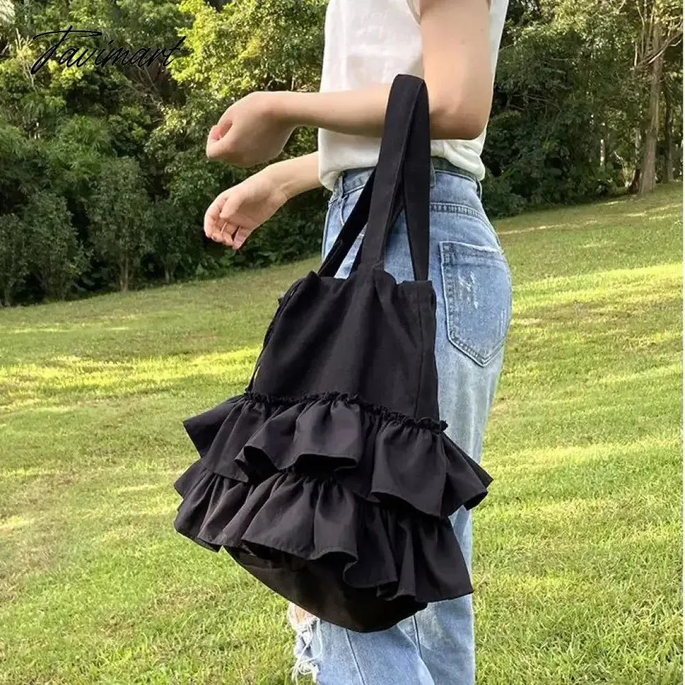 TAVIMART  -  Korean Sweet Y2k Aesthetic Women Handbags Fairy Solid Ruffles Pleated Underarm Bag Fashion Elegant Chic Shoulder Bags All Match