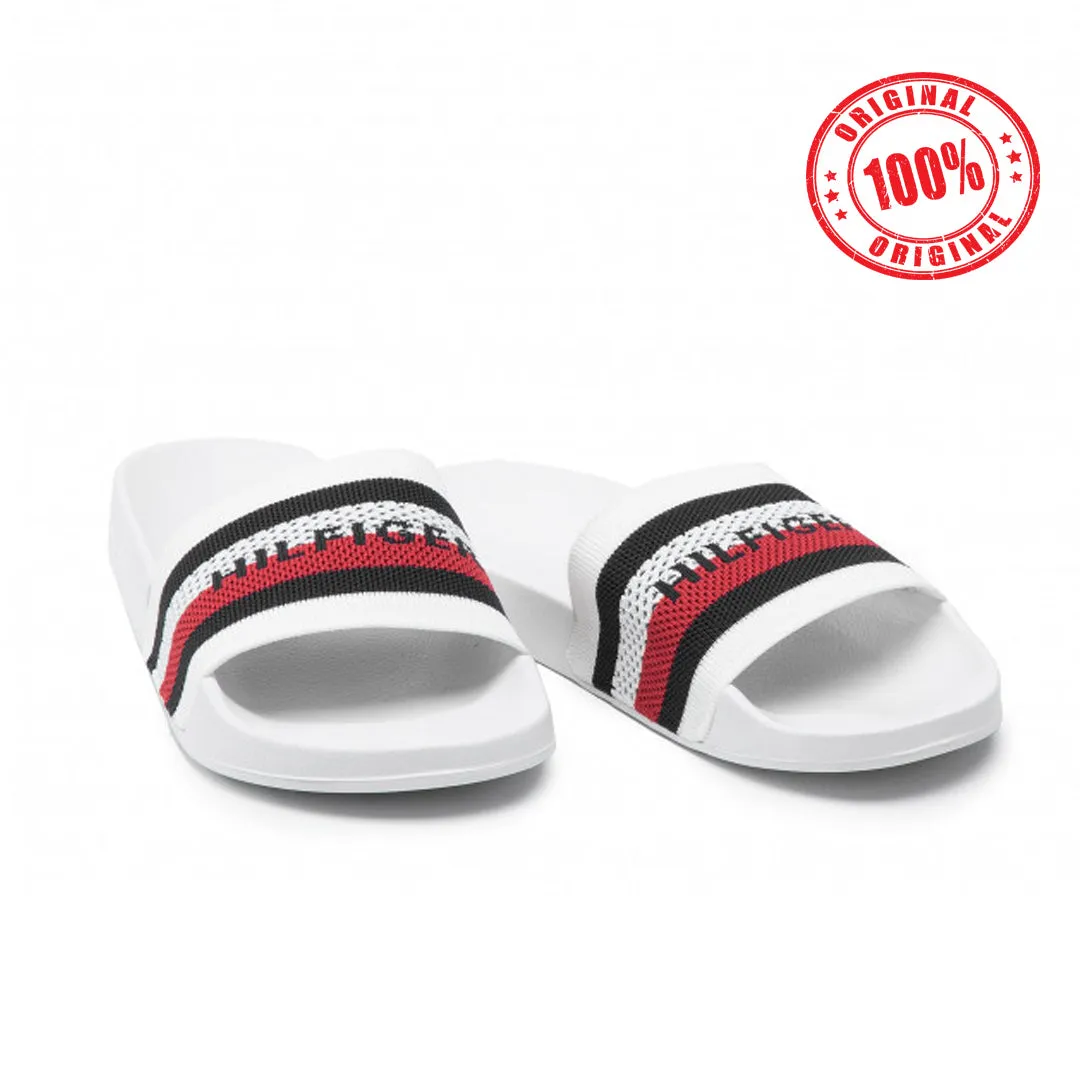 TH Tommy knitted slides with flag logo in white