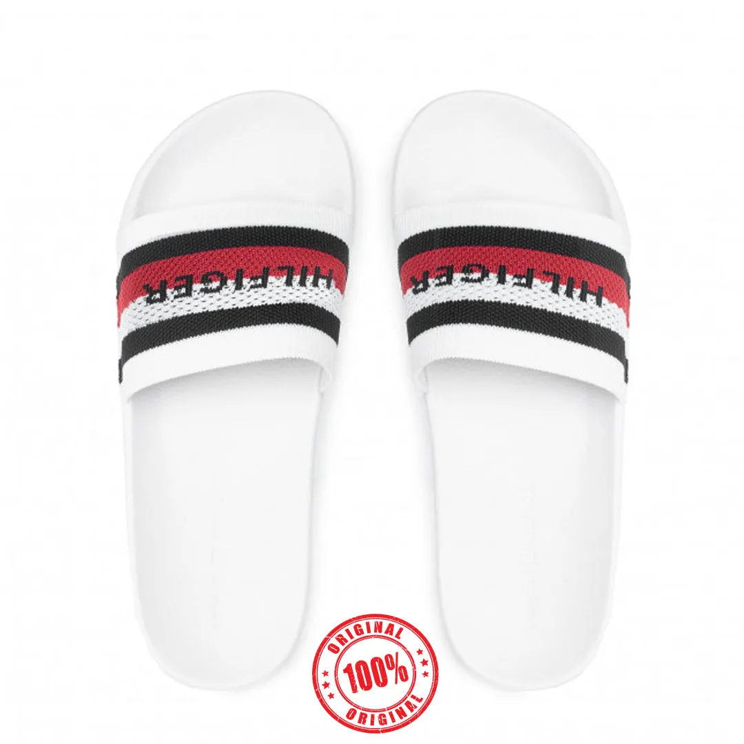TH Tommy knitted slides with flag logo in white