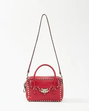 Valentino Red Leather Rockstud Top Handle Convertible Bag