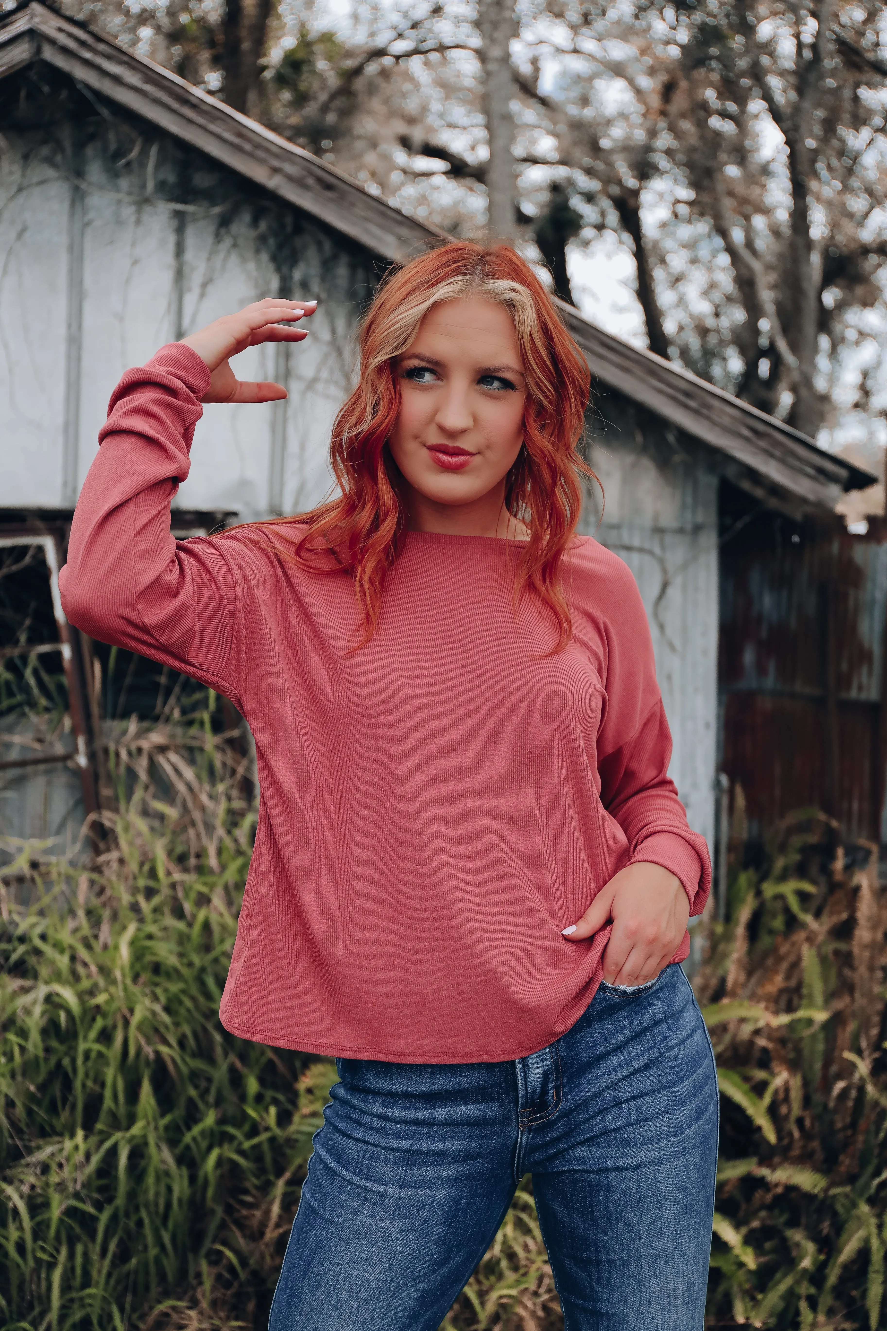 Vanessa Cross Back Long Sleeve Top - Mauve