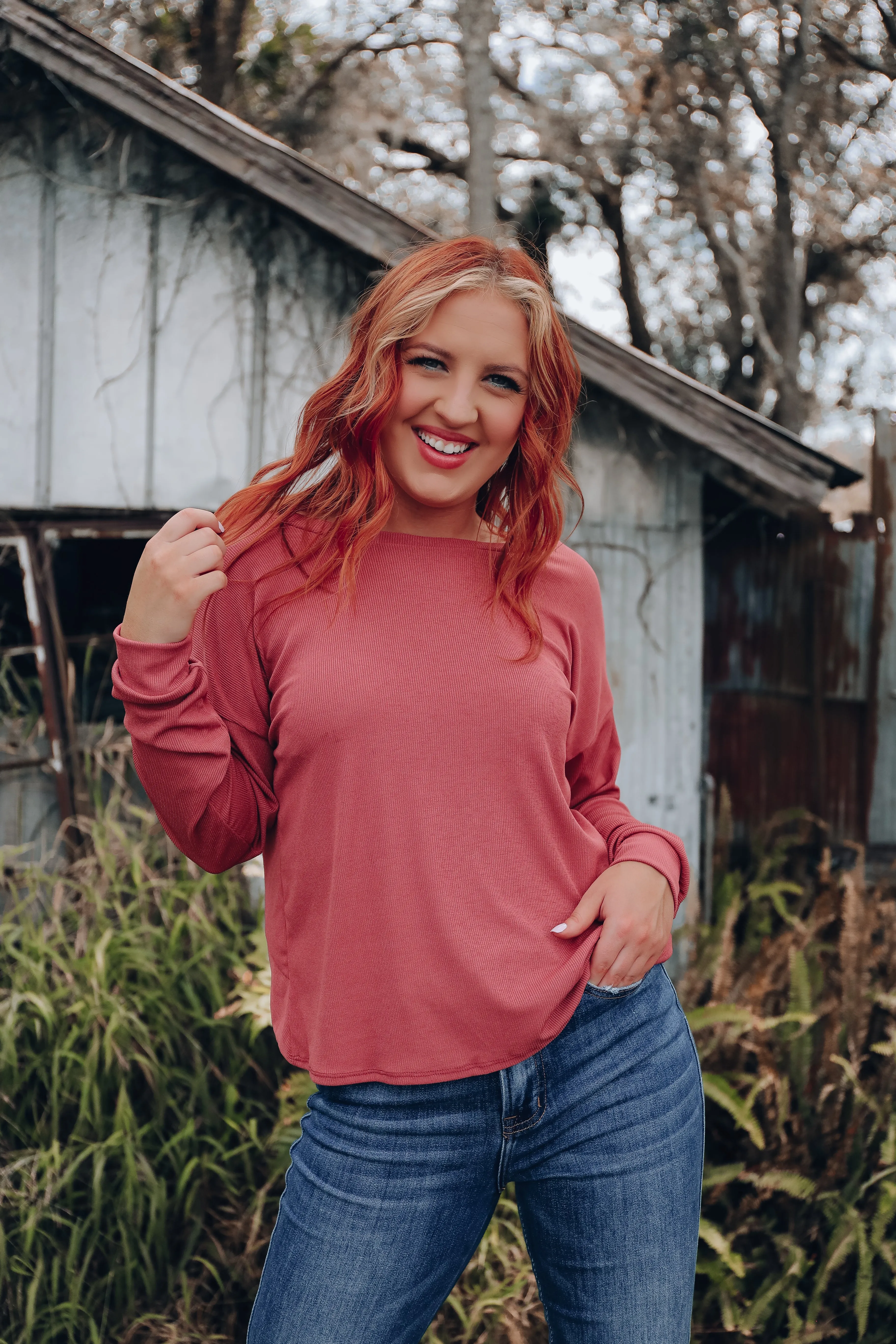 Vanessa Cross Back Long Sleeve Top - Mauve