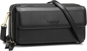 Vegan Leather Crossbody Wallet for Women, Double Zip Wristlet Clutch
