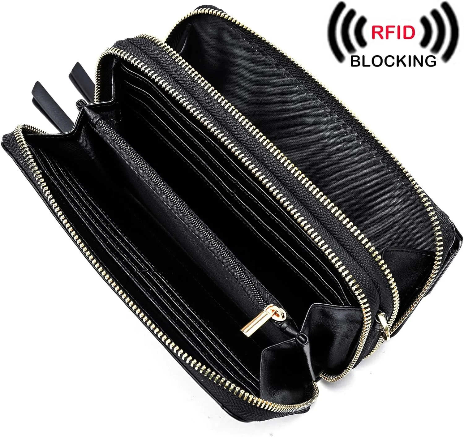Vegan Leather Crossbody Wallet for Women, Double Zip Wristlet Clutch