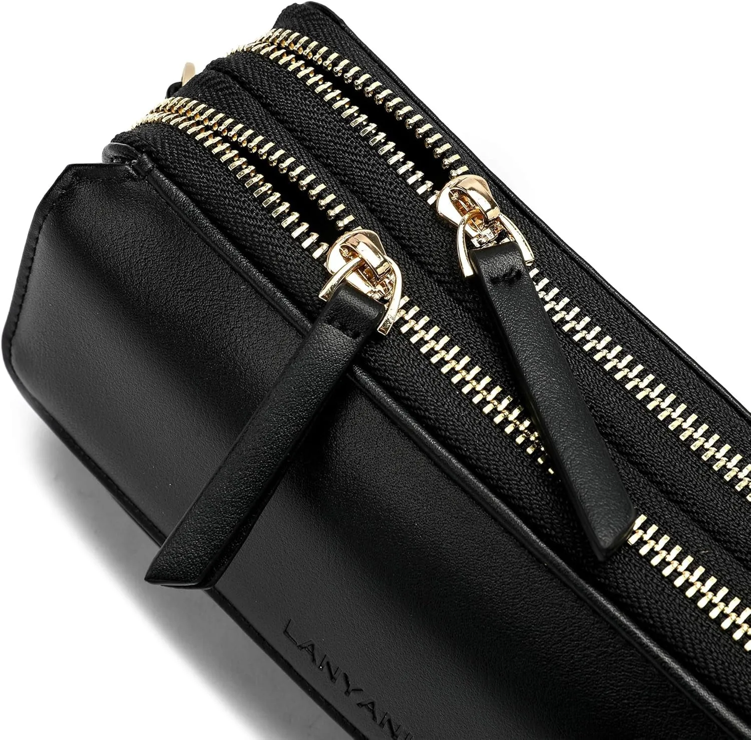 Vegan Leather Crossbody Wallet for Women, Double Zip Wristlet Clutch