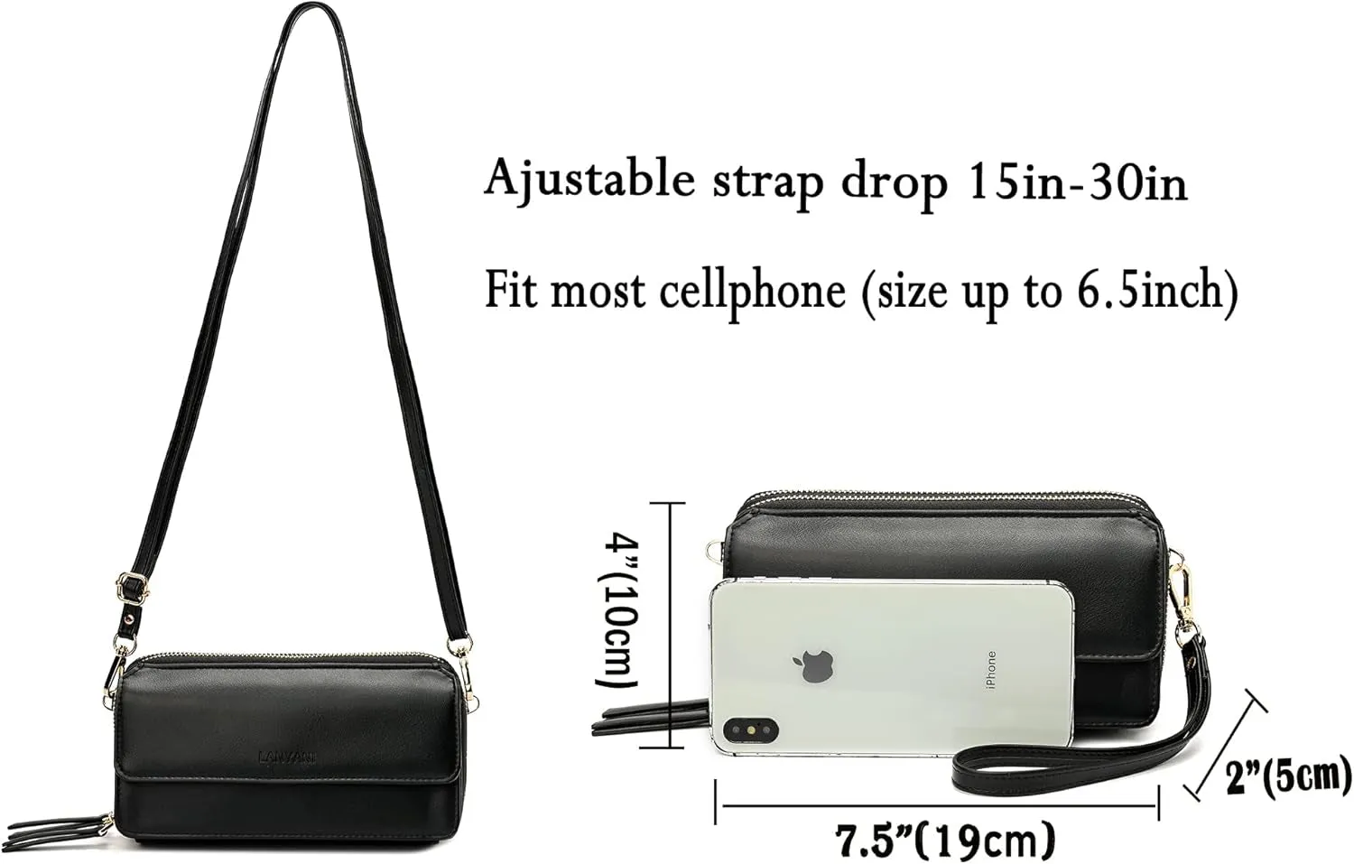 Vegan Leather Crossbody Wallet for Women, Double Zip Wristlet Clutch