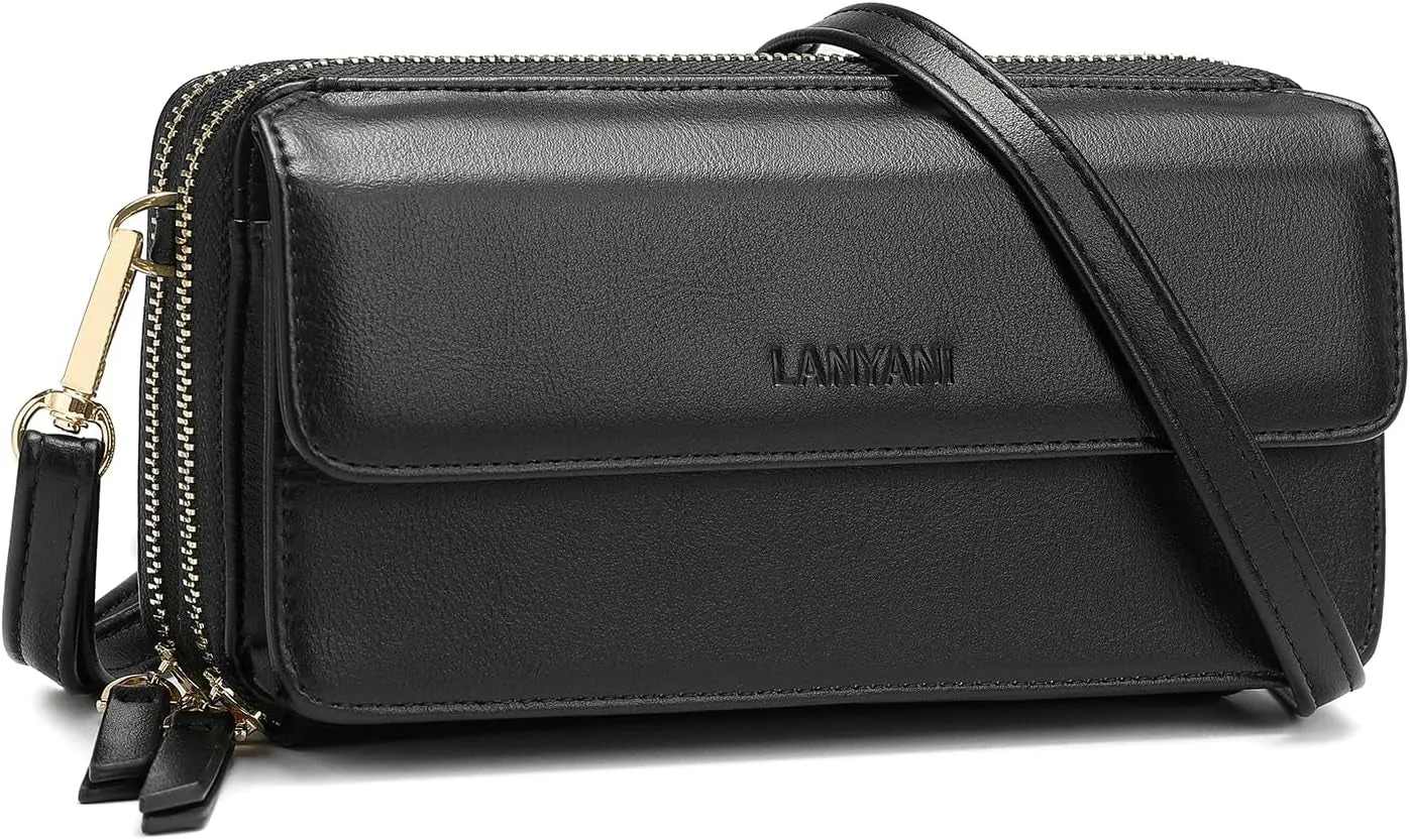 Vegan Leather Crossbody Wallet for Women, Double Zip Wristlet Clutch