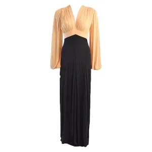VICKY TIEL Bell Sleeve Cream and Navy Full Length Gown