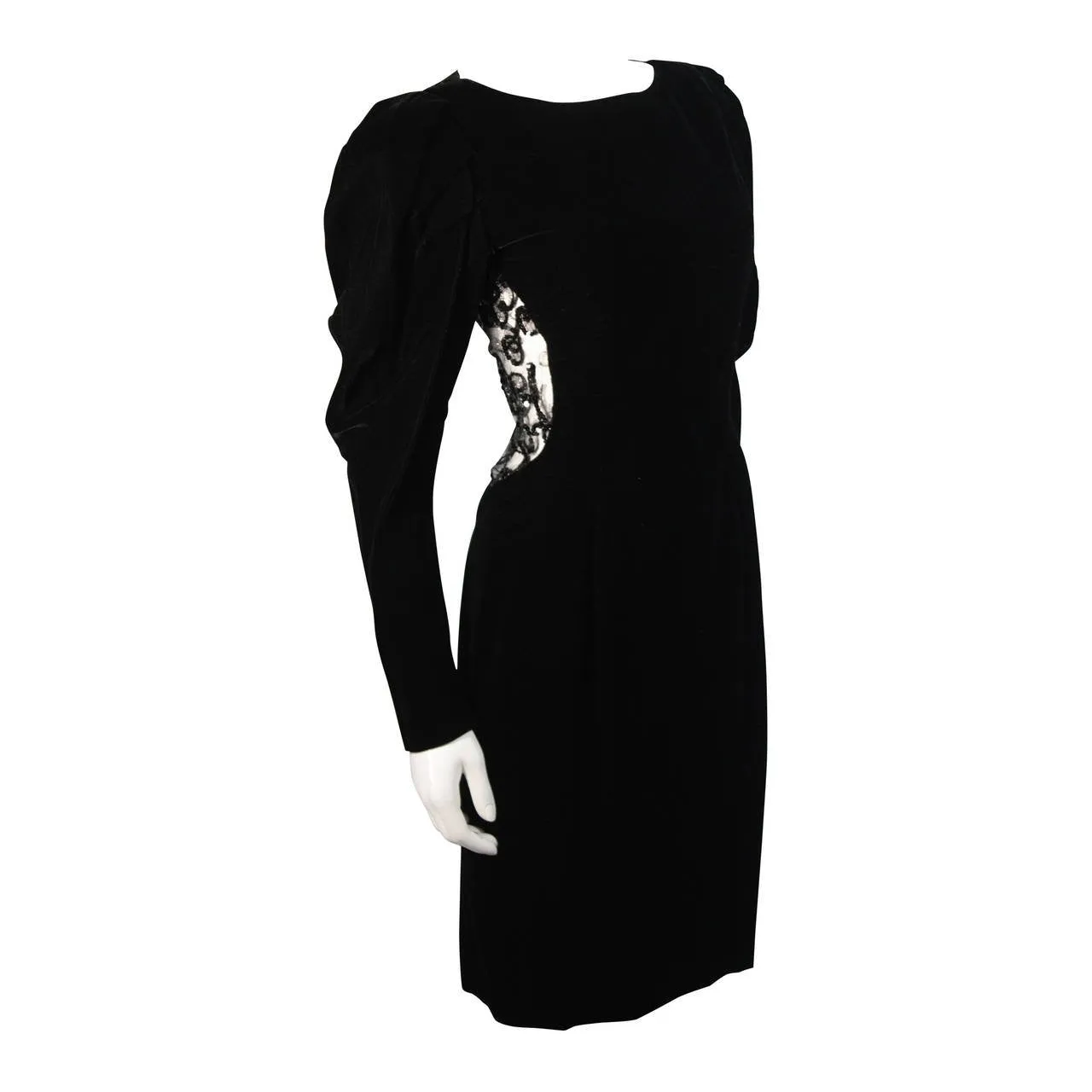 VICKY TIEL Black Velvet Cocktail Dress with Lace Back Size Small