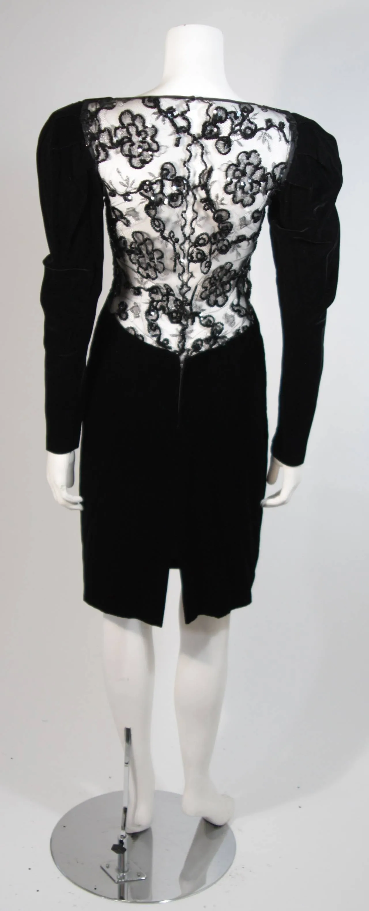 VICKY TIEL Black Velvet Cocktail Dress with Lace Back Size Small
