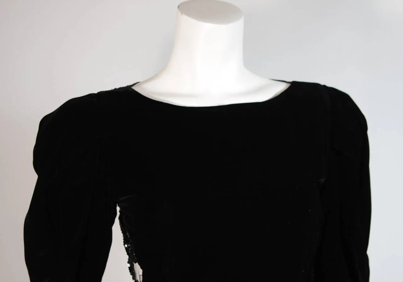 VICKY TIEL Black Velvet Cocktail Dress with Lace Back Size Small