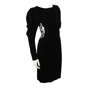 VICKY TIEL Black Velvet Cocktail Dress with Lace Back Size Small